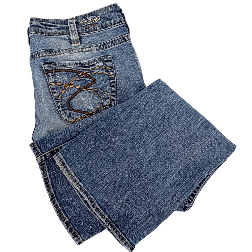 Silver Jeans Frances Women 31 Blue Distressed Bootcut Low Rise Denim Jeans